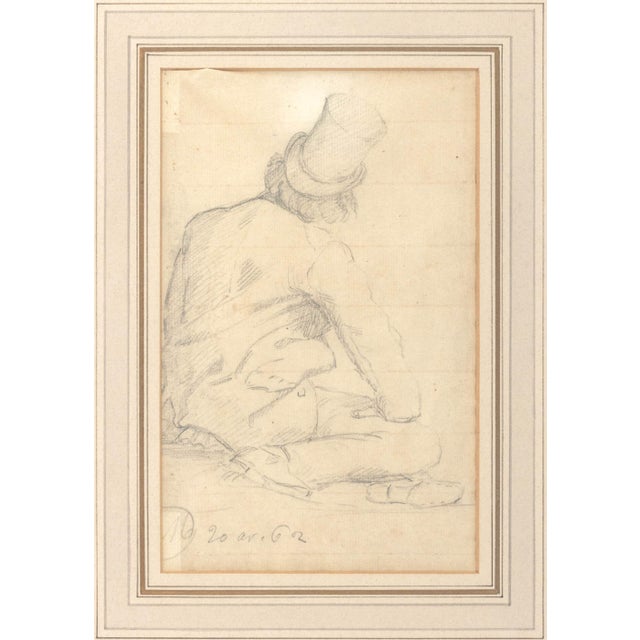 Jean-Paul Laurens (French, 1838-1921), Seated Man Seen From Behind, Black Chalk on Laid Paper, 19th century, inscribed...