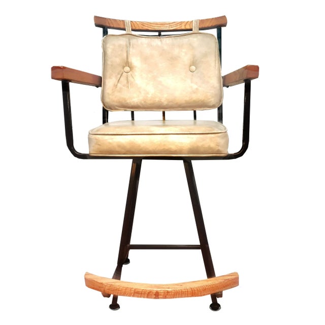 Mid 20th Century Attributed to Cleo Baldon Bar Wood and Metal Upholstered Bar Counter Stool For Sale In Palm Springs - Image 6 of 6