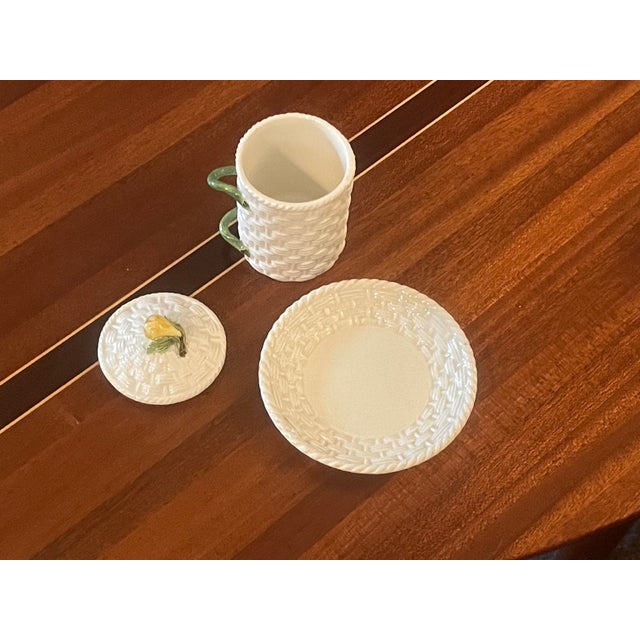 Vintage Italian Este Ceramiche Basketweave Lidded Pot With Serpent Handles For Sale - Image 4 of 7