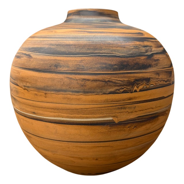 Black and Orange Canyon Drift Round Prem Vase For Sale