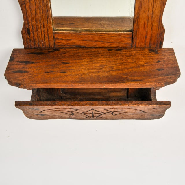 Antique Wall Hanging Wood Framed Mirror With Cubby Carved Leaves For Sale - Image 9 of 12