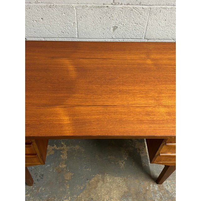 1960s 1960s Danish Teak Mid Century Modern Freestanding Desk With Bookshelf Back With Original Key For Sale - Image 5 of 9