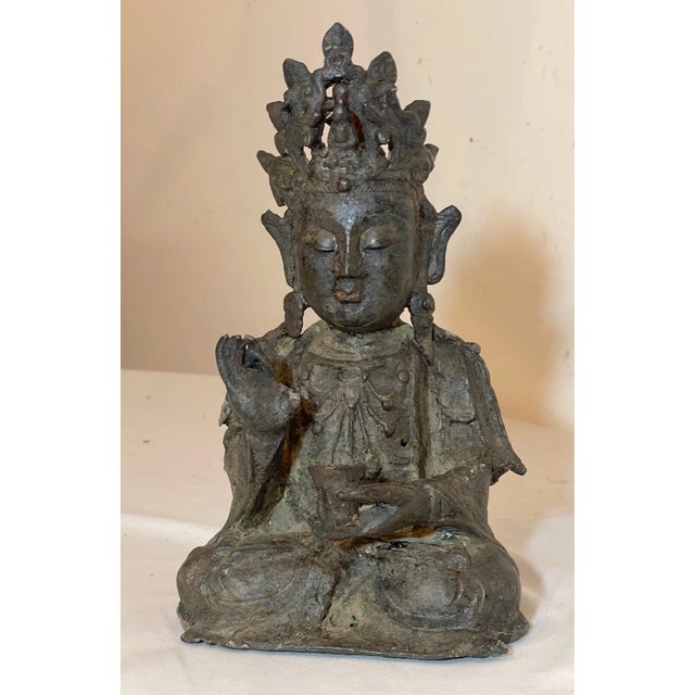 Chinese Antique 1600's Ming Dynasty Chinese Bodhisattva Guanyin Bronze Statue Sculpture For Sale - Image 3 of 16