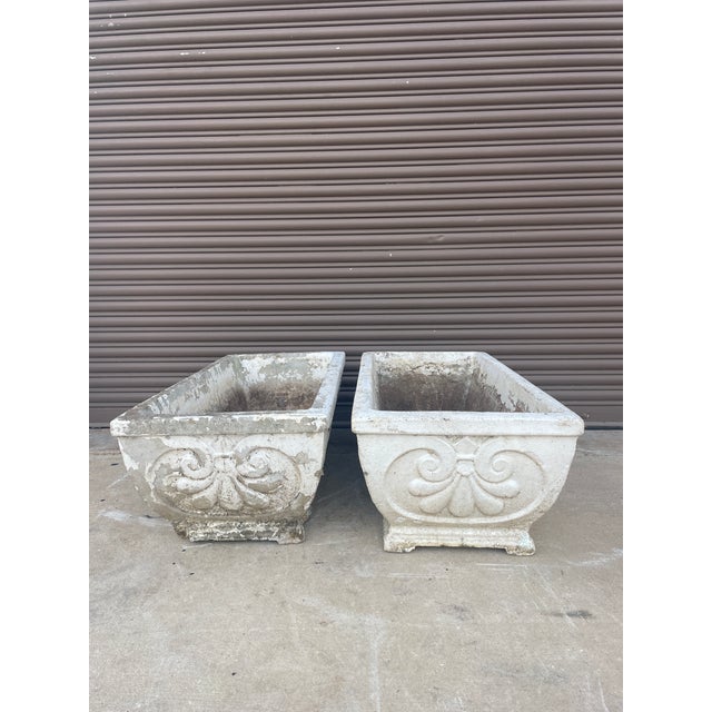 Pair of Vintage New Orleans Garden District Cast Stone Rectangular Planters For Sale - Image 4 of 8