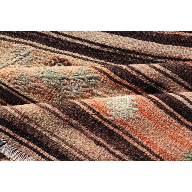 Vintage Turkish Kilim Runner With Stripes in Tan, Brown, and Orange For Sale - Image 10 of 11