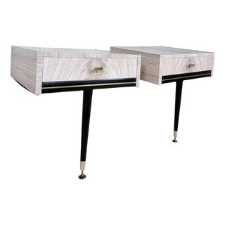 Mid-Century Floating Bedside Cabinets with Brass-Capped Legs, 1950s, Set of 2 For Sale