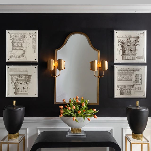 Mid-Century Modern Quinton Brass Mirror With Sconces For Sale - Image 3 of 4