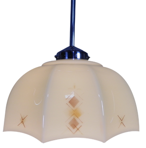 Art Deco Pendant Lamp with Glass Decagonal Shade, 1930s