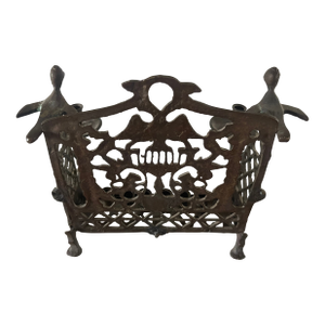 Antique Polish Folk Art Solid Brass Hanukkah Menorah Judaica Baal Shem Tov