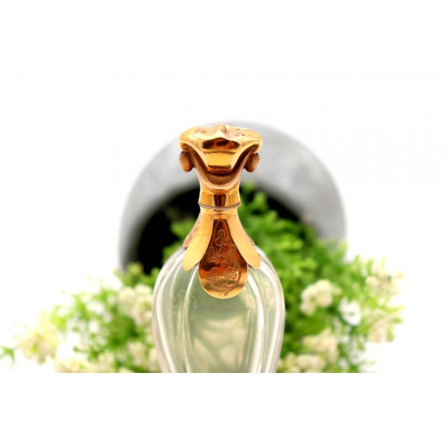 Glass Perfume Bottle with Gold Applications, in Good conditions. Designed 1890 to 1919