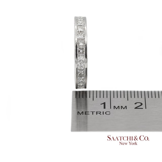 Metal Platinum 950 All Around Natural Diamond Princess Cut Engraving Band Ring, Size 6 For Sale - Image 7 of 7
