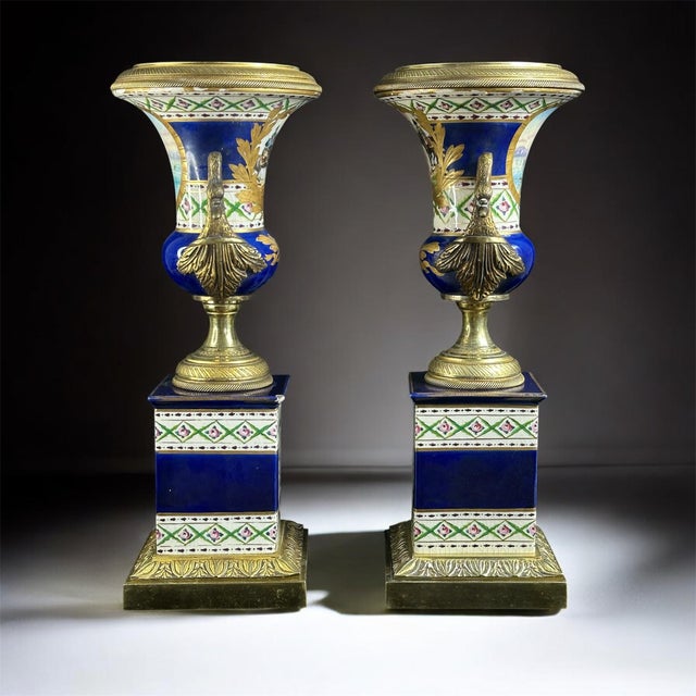 Antique Napoleon III French Sèvres Bronze and Porcelain Vases, 1870s, Set of 2 For Sale - Image 3 of 11