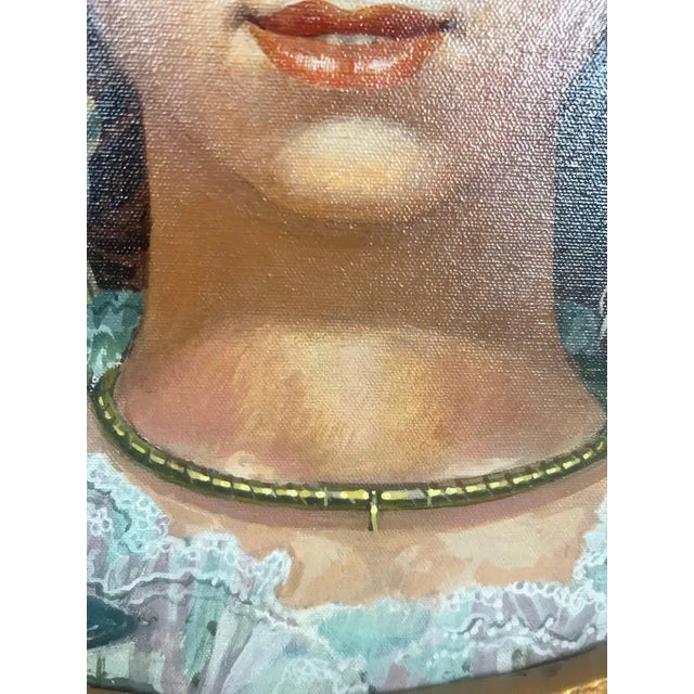 Brass Romantic Belle Époque Portrait of a Lady in Gilded Rococo Frame Print on Canvas 1990's For Sale - Image 8 of 18