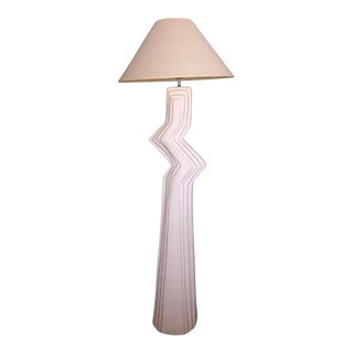 Postmodern 1980’s White Zig Zag Shaped Plaster Floor Lamp For Sale
