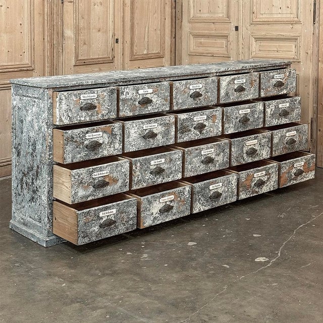 Antique Apothecary Cabinet ~ Credenza in Distressed Painted Pine For Sale - Image 14 of 18