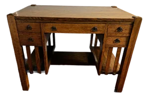 Antique Mission Style Five Drawer Oak Writing Desk by Bourn & Hadley Co.