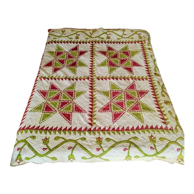 Antique Quilt With Signed/Stitched Dated 1851 ‘Ohio Star’ or ‘Sawtooth Star’ Pattern Priceless For Sale