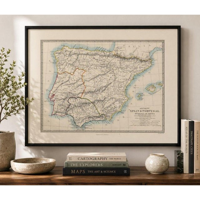 Title: antique classical map of spain & portugal, hispania iberia, c.1850 : this elegant nineteenth-century historical map...