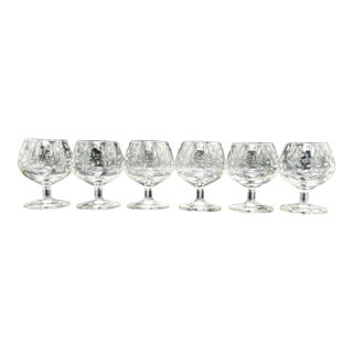 Vintage Etched Floral Crystal Brandy Snifters Set of 6 For Sale