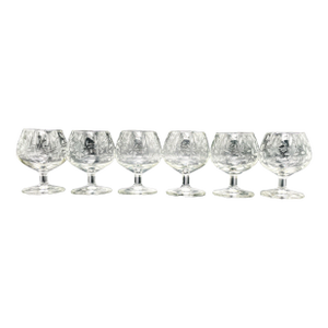 Vintage Etched Floral Crystal Brandy Snifters Set of 6