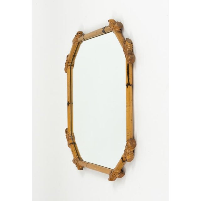 Brown Mid-Century Bamboo and Rattan Wall Mirror in the style of Vivai del Sud, Italy, 1970s For Sale - Image 8 of 13