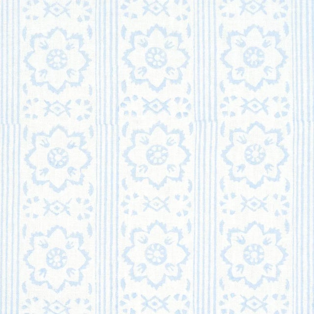 Contemporary Schumacher Sunda Hand Blocked Print Fabric In Sky For Sale - Image 3 of 4