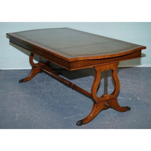Large Vintage Hunter Green Leather Topped Coffee Table For Sale - Image 14 of 17