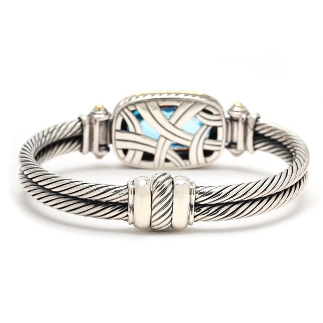David Yurman Large Blue Topaz Bangle Bracelet, Sterling Silver & 18k Yellow Gold For Sale - Image 4 of 5