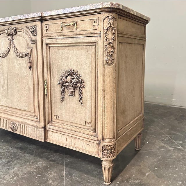 Antique French Louis XVI Marble Top Step-Front Buffet in Stripped Oak For Sale - Image 12 of 18