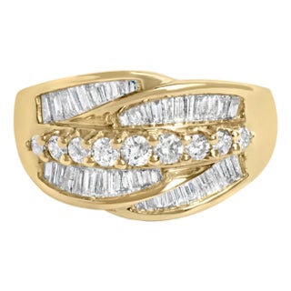 14K Yellow Gold 1.00 Cttw Diamond Cocktall Cluster 5 Stone Ring (H-I Color, SI1-I1 Clarity) - Ring Size 7 For Sale