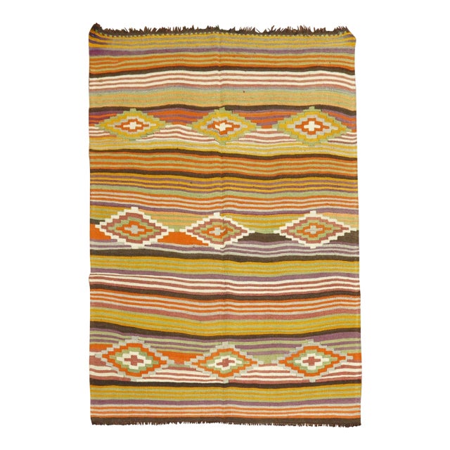 Vintage Turkish Striped Kilim For Sale