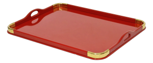 Mid-Century Modern Rectangular Red Lacquered Tray with Brass Corners from Rue Royale, 1960/70