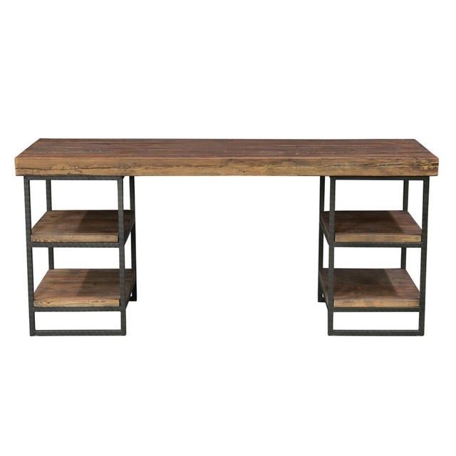 Brown Reclaimed Wood & Iron Shelf Desk For Sale - Image 8 of 8