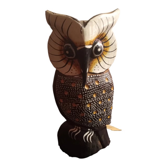 1980s Handcarved Wood Owl Figurine From Indonesia For Sale