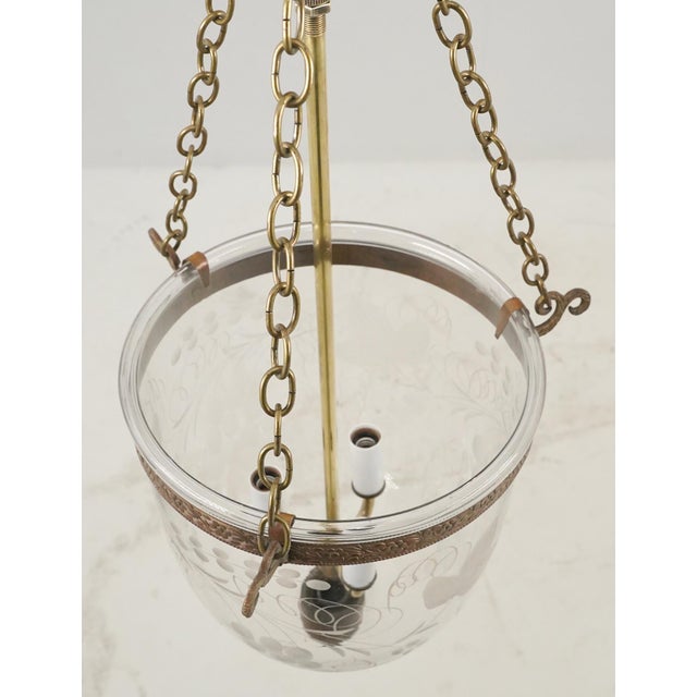 Antique 12.5 In. Clear Etched Crystal Bell Jar Pendant Light For Sale - Image 10 of 14