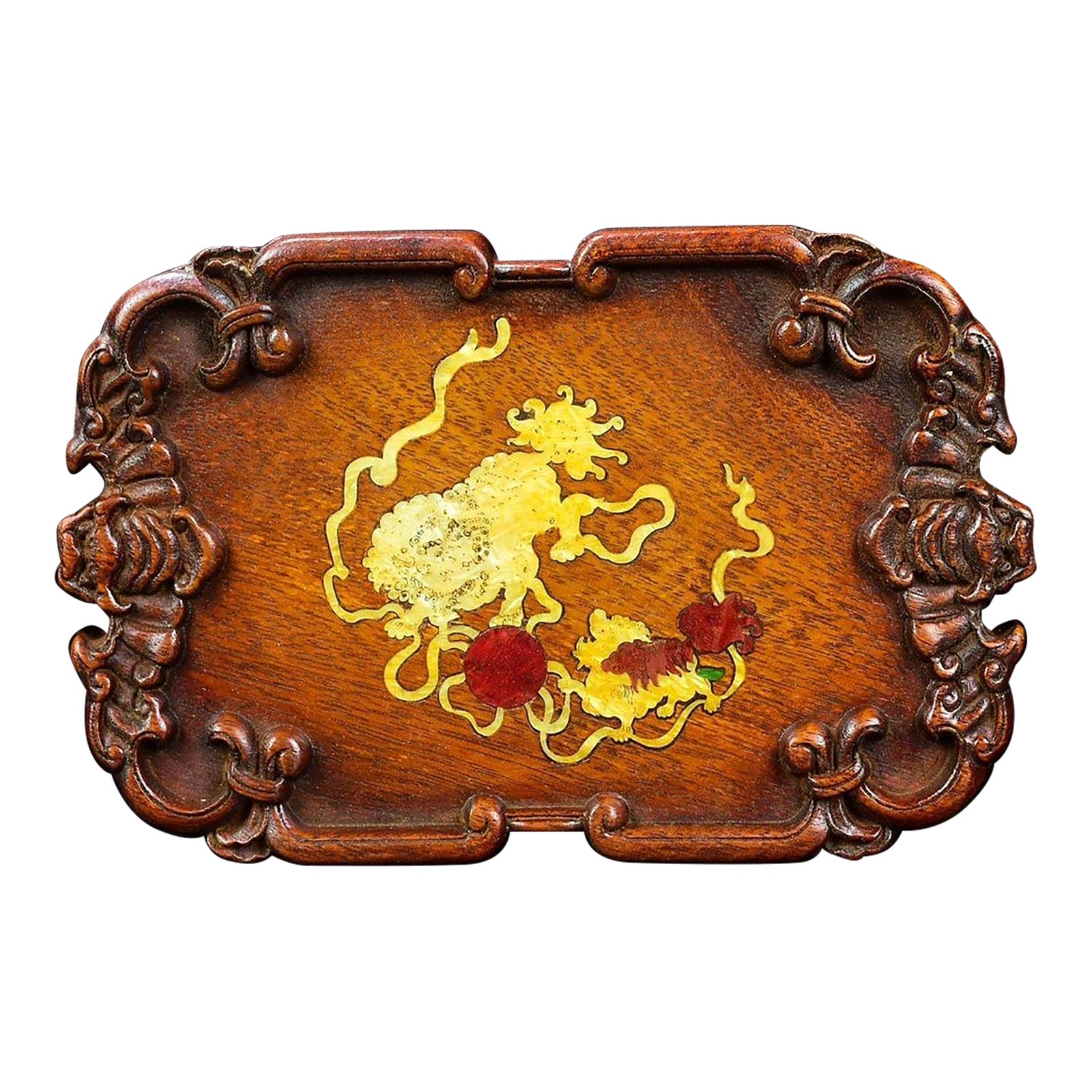 Vintage Chinese Huali Rosewood Tea Tray With Inlaid Mother-of-Pearl ...