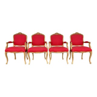 Early 20th Century Red Louis XV Bergere Style Chairs - Set of 4 For Sale