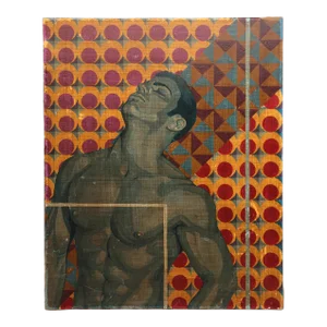1970s French Semi-Nude Male Mixed Media on Canvas Painting, Unsigned (Gay Subject)
