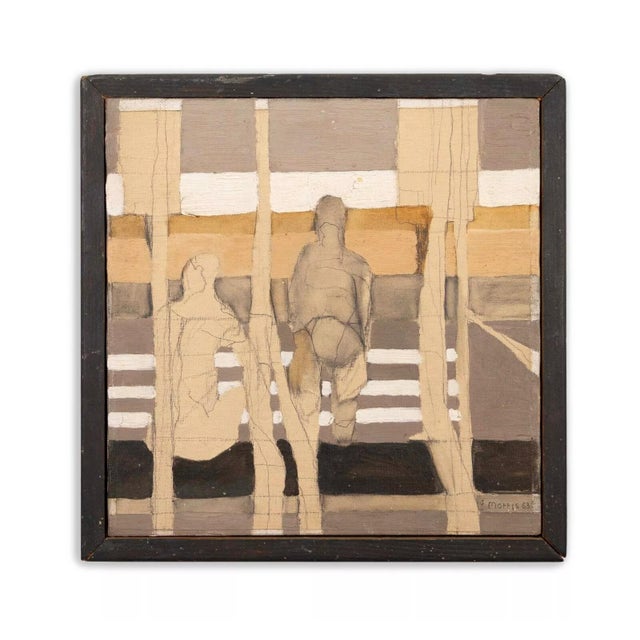 A modern acrylic painting on canvas by Robert Morris. Signed and dated 1963 on the bottom right as well as verso. A...