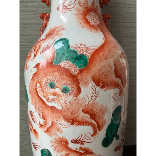 Chinese Large Antique Chinese Porcelain Vase With Foo Dog Motif – Marked, 23 1/4” Tall For Sale - Image 3 of 12