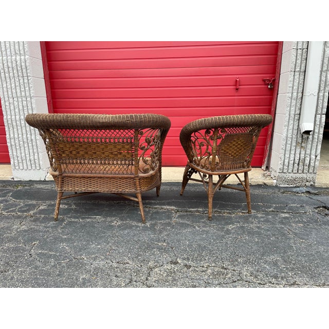1940s 1940s Wicker Settee and Chair For Sale - Image 5 of 12
