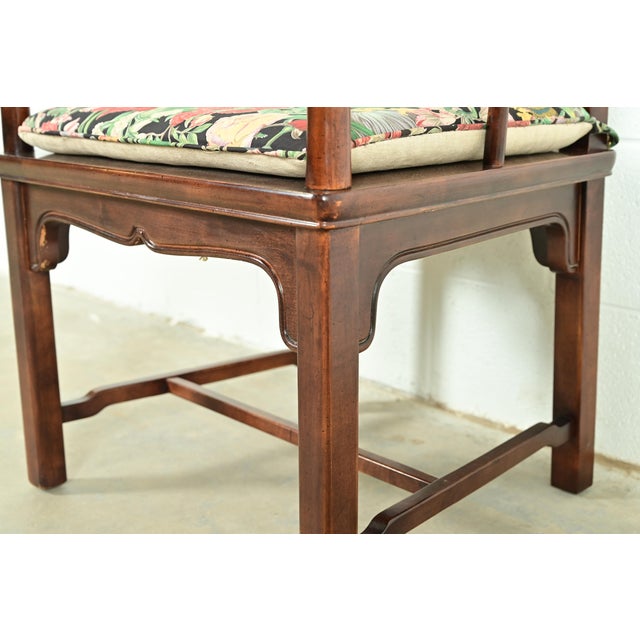 Henredon Hollywood Regency Chinoiserie Sculpted Mahogany Armchairs, Pair For Sale - Image 9 of 15