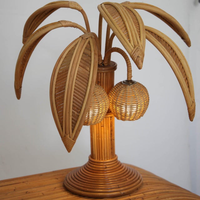 Light Yellow Coconut Palm Lamps in Rattan, Set of 2 For Sale - Image 8 of 18