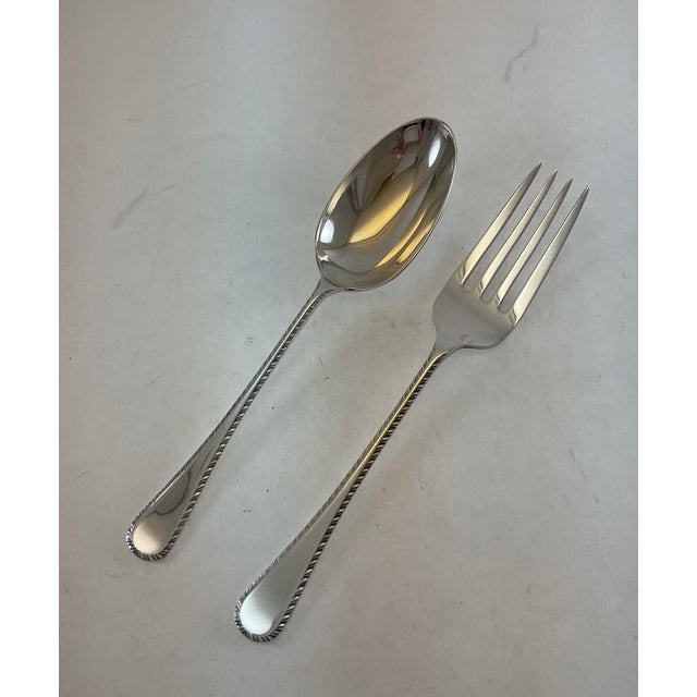 James Dixon & Sons 1980s Silver Serving Spoon & Fork, Feather Edge - a Pair For Sale - Image 4 of 13