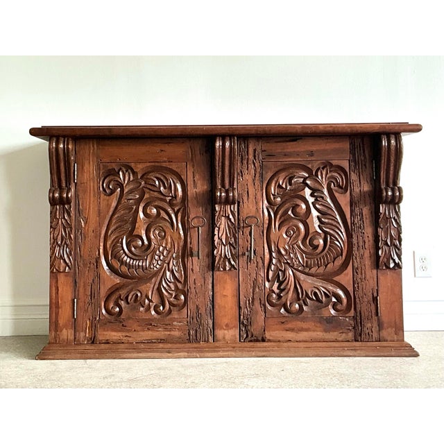 Vintage Spanish Carved Pecky Cypress Cabinet For Sale - Image 15 of 15