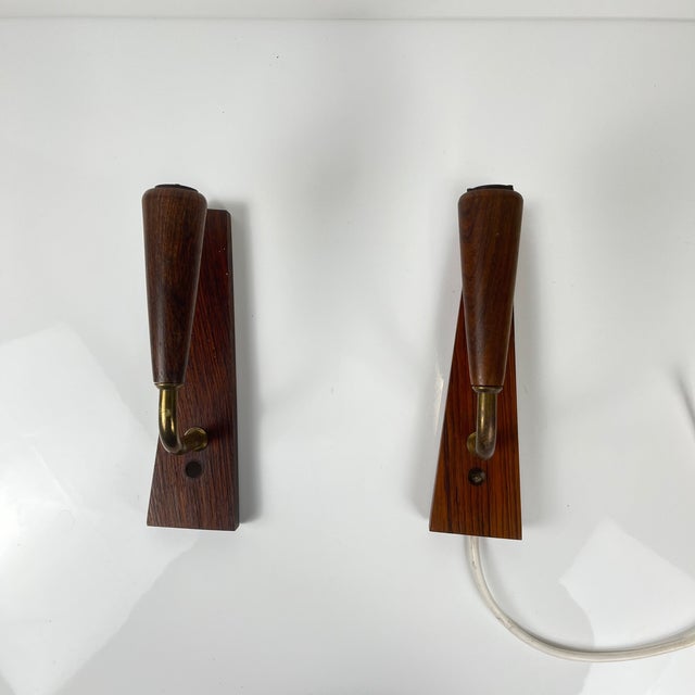 Mid-Century Modern Danish Wood Wall Sconces, 1970s, Set of 2 For Sale - Image 3 of 11