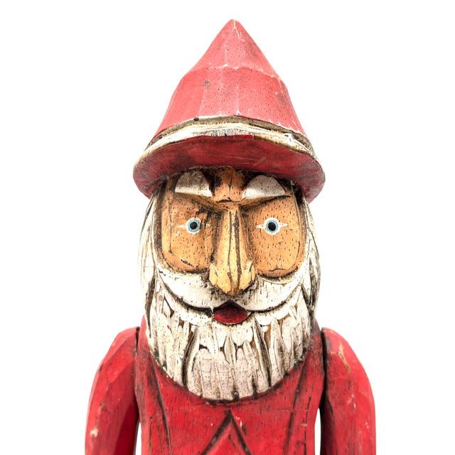 Black Antique Hand-Carved Santa Claus Edge Stool Figure in Wood & Lacquer, Germany, 1920s For Sale - Image 8 of 13