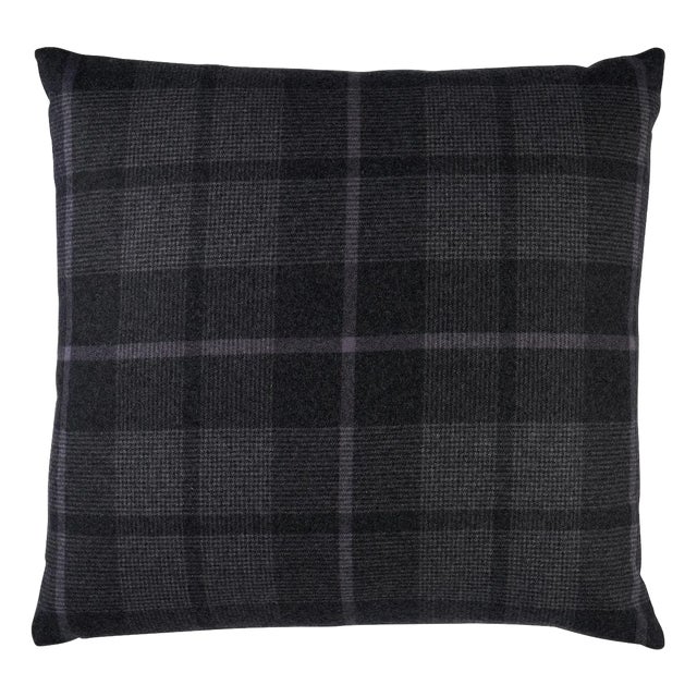 Schumacher Montana Wool Plaid 22" Pillow In Oxford Grey For Sale