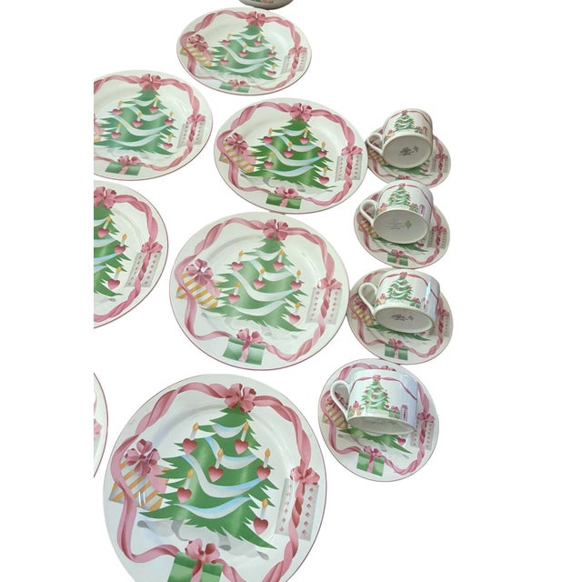 Vintage "Home for Christmas" Pink Holiday Dish Set - A Set of 25 For Sale In New York - Image 6 of 12