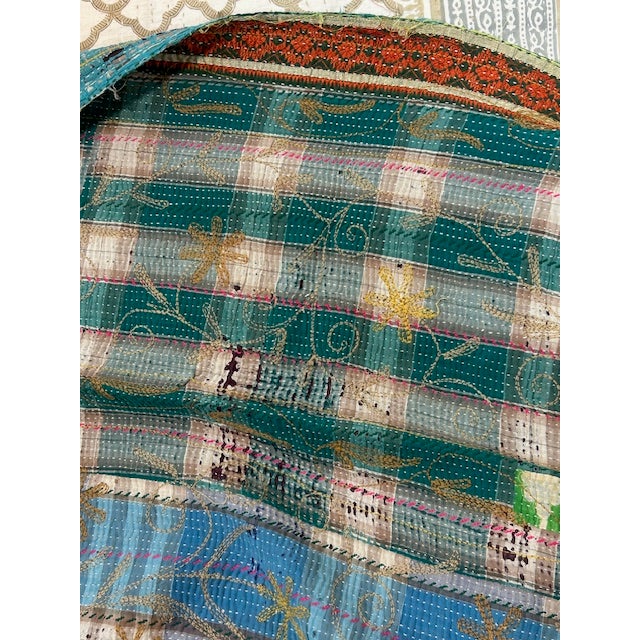 Vintage Turquoise & Gold Suzani Throw For Sale - Image 12 of 12